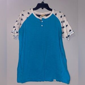 🇺🇸Free Planet Blue Raglan T-Shirt with Starred Sleeves
